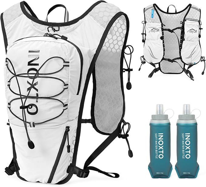 Running Vest for Women Men, Adjustable Chest Straps Running Hydration Vest with 500ml Soft Flask, Lightweight Breathable Reflective Hydration Backpack for Hiking