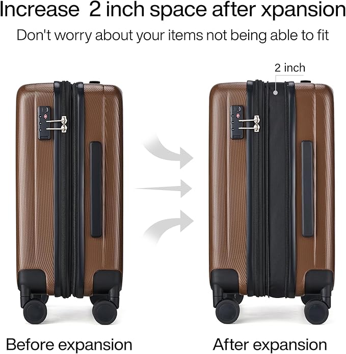 Hanke 29 Inch Expandable Checked Luggage Lightweight PC Hard Shell Luggage Suitcases with Wheels Tsa Luggage Rolling Large Suitcase Travel Luggage Bag for Study Abroad(Brown)