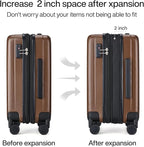 Hanke 20 Inch Expandable Carry on Luggage 22x14x9 Airline Approved Lightweight PC Hard Shell Suitcases with Wheels Tsa Luggage Rolling Suitcase Travel Luggage Bag for Weekender(Brown)