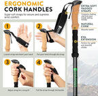 100% Carbon Fiber Trekking Poles by USA Brand - Ultra Strong Lightweight Collapsible Hiking Poles with Cork and EVA Foam Grips & Quick Adjustable Flip Locks
