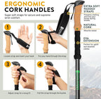 100% Carbon Fiber Trekking Poles by USA Brand - Ultra Strong Lightweight Collapsible Hiking Poles with Cork and EVA Foam Grips & Quick Adjustable Flip Locks