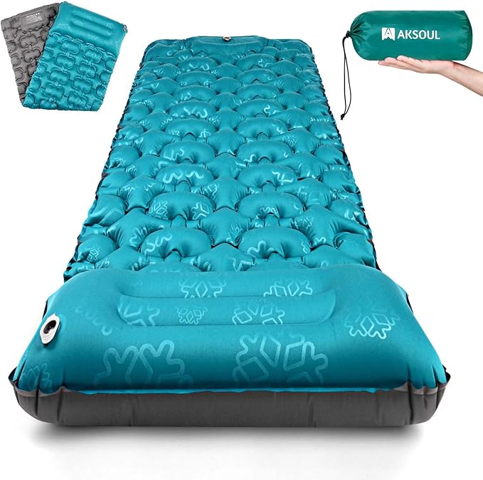 AKSOUL Self-Inflating Sleeping Pad for Camping: Inflatable Wide Compact & Ultralight Air Mattress Sleep Mat, Lightweight Inflatable Pads for Backpack Hiking Traveling Outdoor