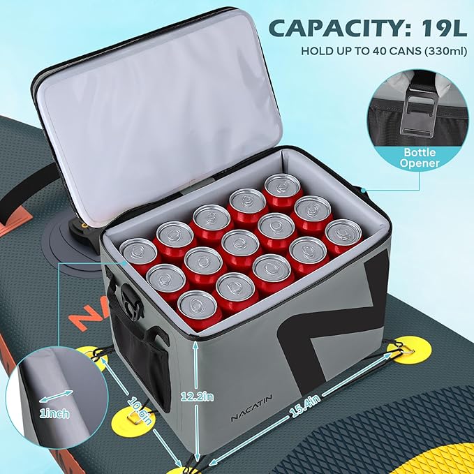 Paddle Board Cooler, Large 5-Layer Leakproof Insulated Cooler Bag with Bottle Opener, Removable Inner Liner Cooler Bag for Travel, Camping, Picnic, SUP