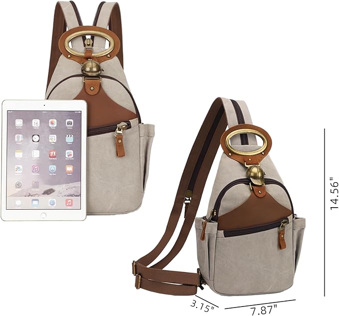KouLi Buir Canvas Sling bag,Small Crossbody Backpack,Convertible Chest Bag Casual Daypack For Outdoor Cycling Hiking Travel (B3611-Leaden-N)