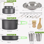 PELLOR Camping Cookware Set, 17pcs Portable Camping Mess Kit with Non-Stick Aluminum Pots, Pans Set and Folding Fork, Lightweight Backpacking Camping Gear for Outdoor/Camping/Picnic/Hiking
