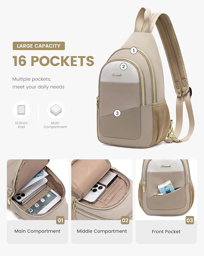 LOVEVOOK Sling Bag for Women, Sling Backpack Crossbody Bag Convertible, Small Diaper Bag Hiking Daypacks Water-resistant, Travel Shoulder Bag Chest Bag