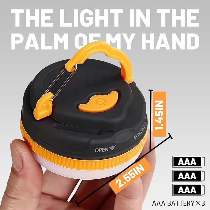 Portable LED Camping Lantern, Collapsible with Carabiner Hook in Eye-Catching Black and Orange – Your Go-to Gear for Nighttime Fun! Adventure Ready！