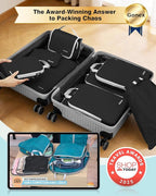 Gonex 10 Set Compression Packing Cubes, Expandable Storage Travel Bags for Suitcase, Luggage Organizers with Hanging Toiletry Bag Laundry Bag Shoe Bag Accessories Bag (Black)