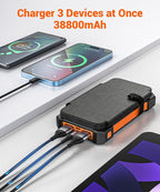 Solar Power Bank 38800mAh with 4 Solar Panels, Portable Charger USB C 18W Fast Charging for iPhone Samsung, IP67 Waterproof Outdoor External Battery Pack with Flashlight Light/SOS/Strobe