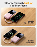 Portable Charger Power Bank - 20000mAh Fast Charging Portable Battery Pack with Built in USB-C(22.5W) and iOS(20W) Output Cables (1 Pack, Pink)