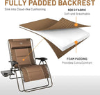 TIMBER RIDGE Oversized Zero Gravity Chair, 33In Wide XXL Zero Gravity Reclining Chair with Side Table, Full Padded Lounge Chair for Outdoor Camping Patio Lawn, Heavy Duty Supports 500lbs, Brown-2 Pack