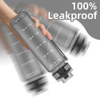 OLDLEY 32 oz Water Bottle, Motivational Water Bottle with Time Marker, Sports Water Bottle With Strap, Leakproof & BPA Free Large Water Bottles for School, Gym, Travel, Outdoor, Tritan,Gray