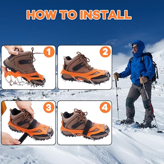 WIN.MAX Crampons for Shoes, Traction Cleats Ice Snow Grips with 19 Stainless Steel Spikes, Shoe Talons Anti - Slip Boots Spikes for Walking, Jogging, Climbing and Hiking