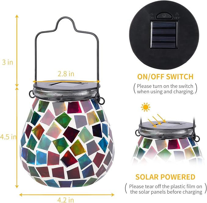 Afirst Mosaic Solar Lanterns Outdoor - Glass Hanging Solar Lights Hollow Out Waterproof Table Lamp Outdoor Decorative for Garden, Patio, Holiday Party Outdoor Decoration