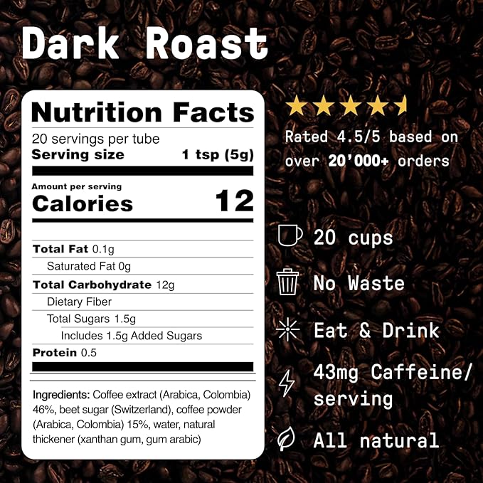 No Normal Dark Roast, Instant Coffee Paste (20 Cups) – The Outdoor Coffee – Swiss-Made, Fairtrade Arabica Beans, Liquid Concentrate Alternative- Uncomplicated, Zero Waste On-the-Go Tube- Slightly Sweetened