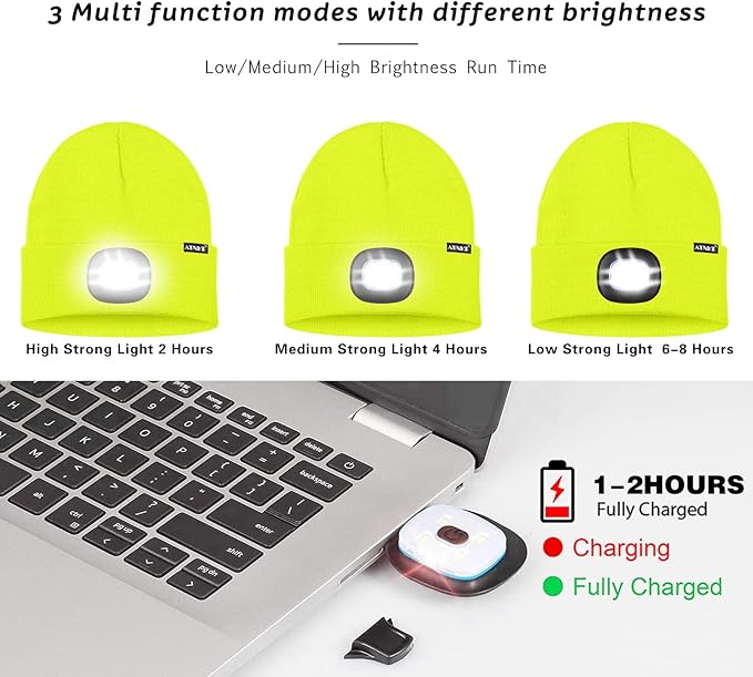 ATNKE LED Lighted Beanie Hat,USB Rechargeable 4 LED Running Headlamp Bright Cap with The Light Gifts for Men and Women