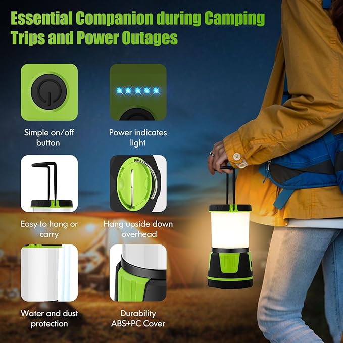 Rechargeable Camping Lantern 3000 Lumens – LED Flashlight with 5 Modes, IP54 Waterproof, 7500mAh Battery, Portable Bright Light for Power Outages, Emergencies, Hurricanes & Hiking