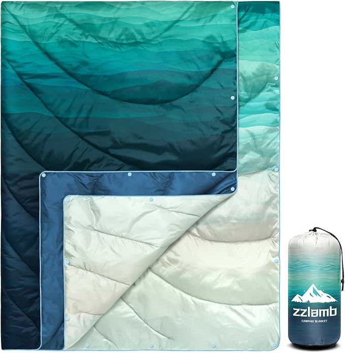 zzlamb Camping Blanket, Outdoor Lightweight Travel Blanket Puffy Portable Down Alternative, Windproof Warm Cloak with Snaps, Cozy Quilt Backpacking Picnic RV Plane Car Hammock Beach Climbing