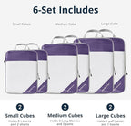 Compression Packing Cubes 6 Set, Compressible Space-Saving Packing Cubes for Travel - Compression Bags, Luggage Organizer, Travel Essentials for Women, Purple