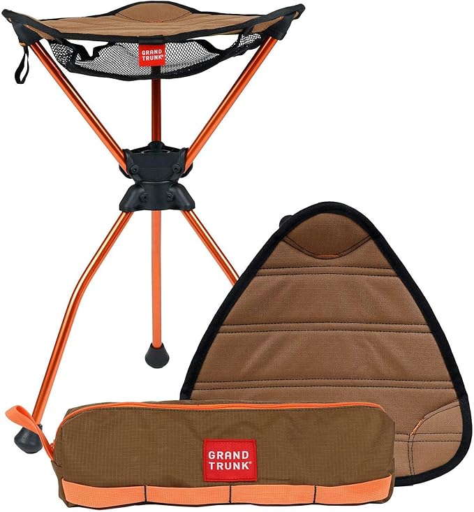 GRAND TRUNK Compass 360 XT Extra Tall Swivel Stool - Compact 260lb Capacity Portable Outdoor Seat for Camping & Travel (Brown)