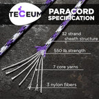TECEUM 5/32" Paracord Rope 1000 – 1000ft / 200ft / 100ft / 50ft – Tactical Parachute Cord 4mm – 45+ Colors – Nylon String for Survival & Camping Gear – Stripe Cord for Survival – Utility Rope