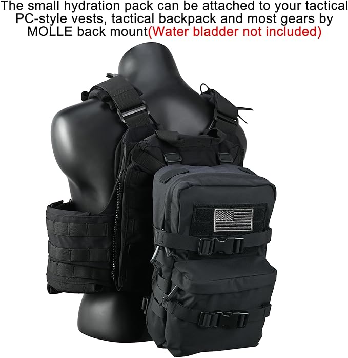 Tactical Mini Molle Hydration Pack,Molle Hydration Carrier with US Flag Water Resistant,Hydropack for Tactical Vest Backpack