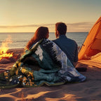 Outdoor Camping Blanket with Sherpa Lining, Extra Warm Thick Camp Blankets and Puffy Ultralight Soft Poncho DWR Camping Quilt for Cold Weather, Adventure, Sleeping, Backpacking 78"x 56"