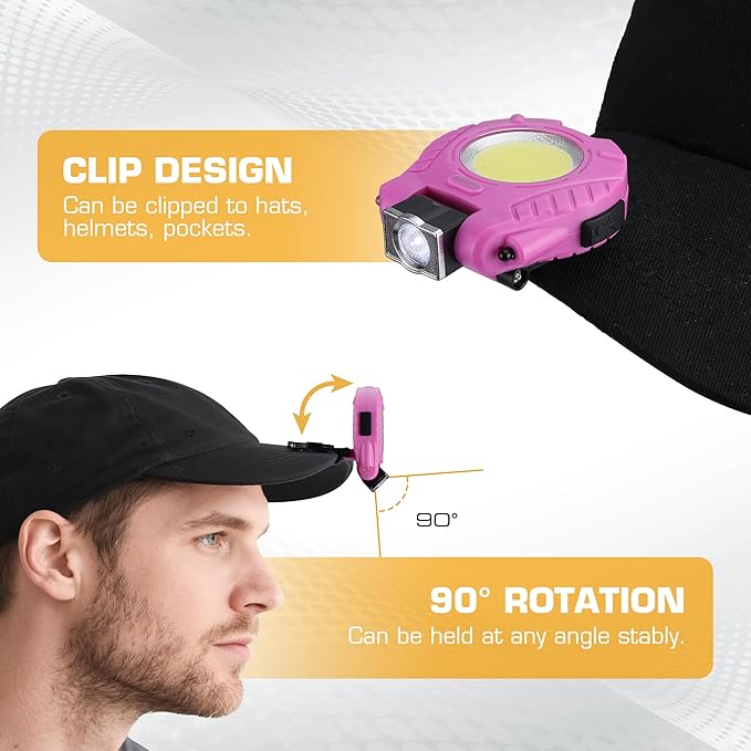 EverBrite Keychain Work Light, Hat Clip Light, Mini Rechargeable Magnetic Keychain Light with Sensor Mode, Versatile Small Keychain Flashlights, Portable, Waterproof for Camping, Hiking, 6 Modes, Pink