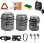 Camping Cookware Mess Kit, 17 pcs Backpacking Cooking Gear, Lightweight Camping Pots and Stove Set for 3 Person, Outdoor Cooking Gear Ideal for Camping, Hiking, Backpacking and Picnic