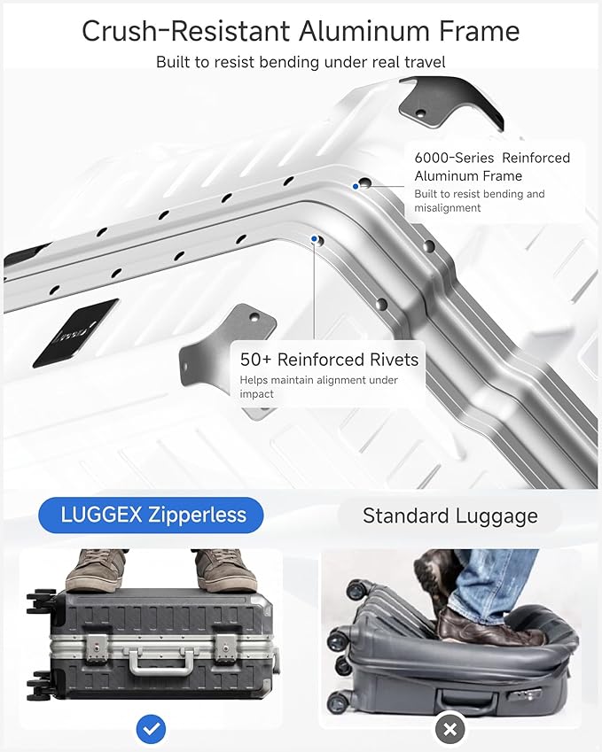Luggage Sets with Spinner Wheels, 8010S Aluminum Frame Zipperless Polycarbonate Hard Shell Suitcase Sets (ZX-Core, Charcoal Metallic, 2 Piece (20/28))