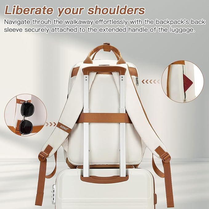 Kono Luggage Set 3 Piece Carry On Hardside Luggage with TSA Lock Spinner Wheels Carry On Suitcase Cream White