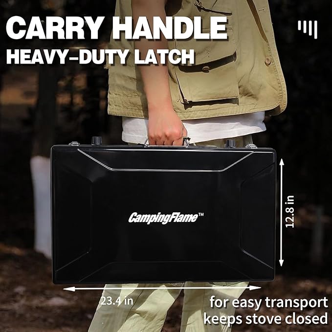 3-Burner Propane Camping Stove - Portable Stove with Adjustable Burners, Wind Guards, Toast Tray, 20,400 BTUs for Camping, Tailgating, BBQ, Picnics