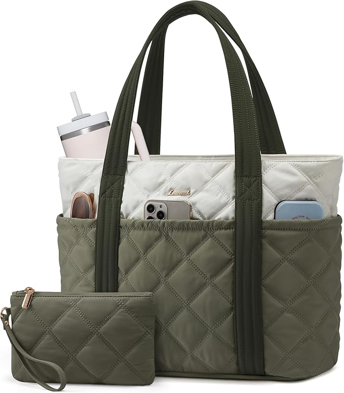 LOVEVOOK Puffer Tote Bag for Women, Puffy Work Handbag, Travel Shoulder Carry On Bag with Zipper for Teacher Nurse Gym