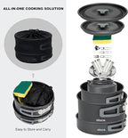 Alocs 17pcs Camping Cookware Set - Lightweight Camping Cookware Mess Kit for 2 - Portable Outdoor Cookware with Kettle - Camping Pots and Pans Set with Stainless Steel Cups Plates Forks Knives Spoons