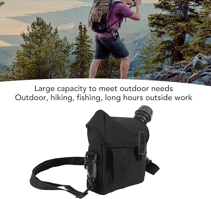 Outdoor Water Canteen, 1.5L Large Capacity Outdoor Water Bottle Handheld Portable Flat Camping with D Shaped Buckle & Adjustable Strap Buckle for Camping, Backpacking, Hiking