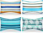 4 Pcs Inflatable Beach Pillow Portable Blow up Travel Camping Pillows with Covers for Hawaii Summer Pool Travel Vacations (Horizontal Stripes)