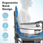 LET'S CAMP Oversized Outdoor Folding Camping Chair, Heavy Duty Arm Chair with Cup Holder and Storage Bag, 350 LBS Weight Capacity, Blue