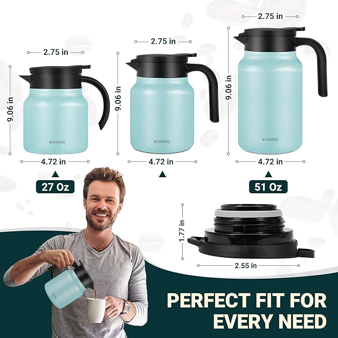 34Oz Thermal Coffee Carafes For Keeping Hot/Cold, Stainless Steel Coffee Carafe, Dustproof Insulated Water Carafe for Party/Home,Blue