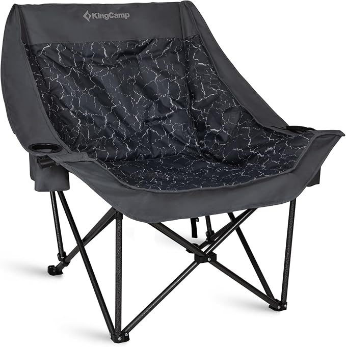 KingCamp Oversized XL Camping Chair, Heavy Duty 500lbs Folding Couch for Adults, Padded Large Comfortable Sofa Seat with Cooler Bag Cup Holder for Outdoor Sports Fishing Patio Lawn, Lava/Grey
