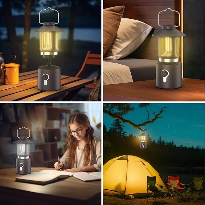 Retro Classic LED Camping Lantern, Rechargeable Stepless Dimming Vintage Lantern, 3 Light Modes (2000K-6500K), 8000mAh Power Bank, Bright Hanging Tent Light for Indoor & Outdoor, Hiking, Camp