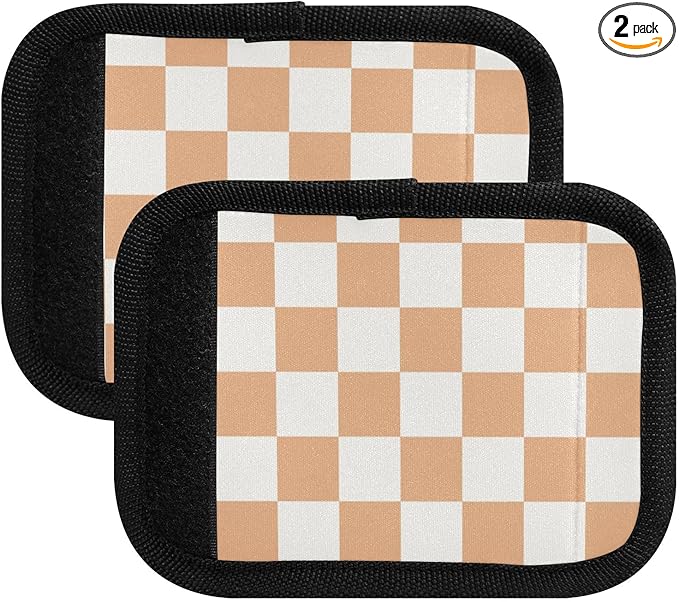 2 PC Luggage Handle Wrap Luggage Handle Covers Tags for Suitcase Bags Travel Luggage Handle Identifier Gripper Checkered Orange and White