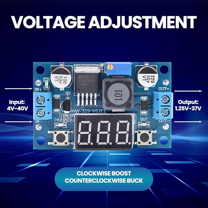 LM2596 Adjustable DC-DC Step-Down Buck Converter Module with LED Voltmeter Display, Voltage Regulator 4.0-40V Input to 1.25-37V Output Power Supply Module (Pack of 3)