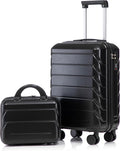 Kids Luggage Sets for Girls, 2 Piece Luggage Set, 20 Inch Rotating Wheel Suitcase with 14 Inch Cosmetic Case, Lightweight Hardshell Suitcase with 360° Spinner Wheels for Travel (Black)