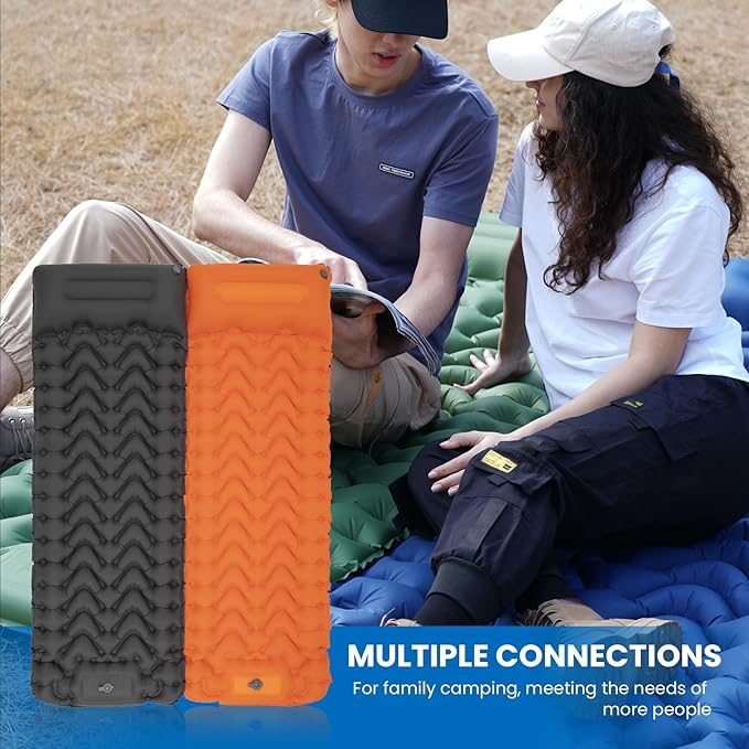 KingCamp Sleeping Pad for Camping, Ultralight Connectable Inflatable Sleeping Pad Camping Mattress with 6.3" Built-in Pillow & Foot Pump for Backpacking Hiking Tent Cot