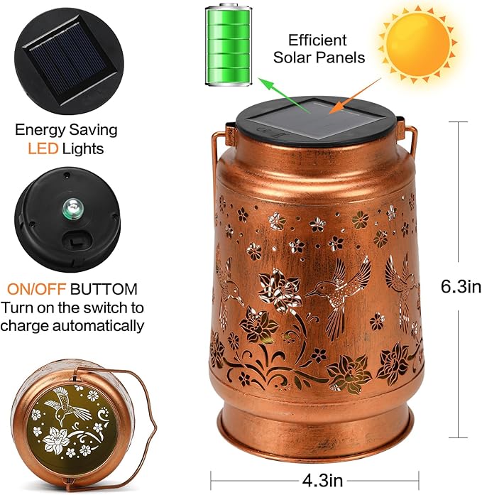 Solar Lanterns Outdoor Waterproof Hummingbird Garden Decor Birthday Gifts for Women Mom Grandma Hanging Solar Lights Metal Solar Decoration Outside for Yard,Patio,Backyard,Porch