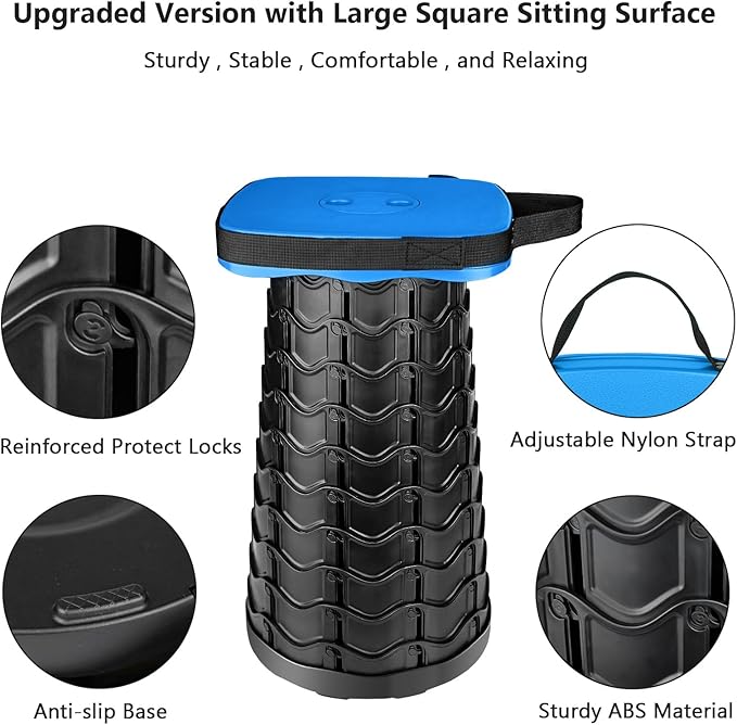 Upgraded Collapsible Stool Heavy Duty 550lbs Load Capacity Portable Foldable Sturdy Telescopic Stool for Camping Travel Hiking (Blue)
