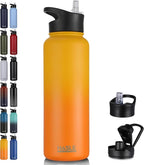 HASLE OUTFITTERS 40oz Stainless Steel Water Bottle, Vacuum Insulated Double Walled Leak Proof Sports Water Bottle with 2 Lids (Straw and Spout Lid) Keep Cold and Hot(Yellow Orange Gradient,1)