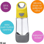 b.box Kids Water Bottle – Tritan Toddler Drink Bottle with Straw for School, Daycare, Travel w/Easy-Grip Triangular Design, Leak Proof Lid & Handle, BPA Free, Dishwasher Safe (Lemon Sherbet)