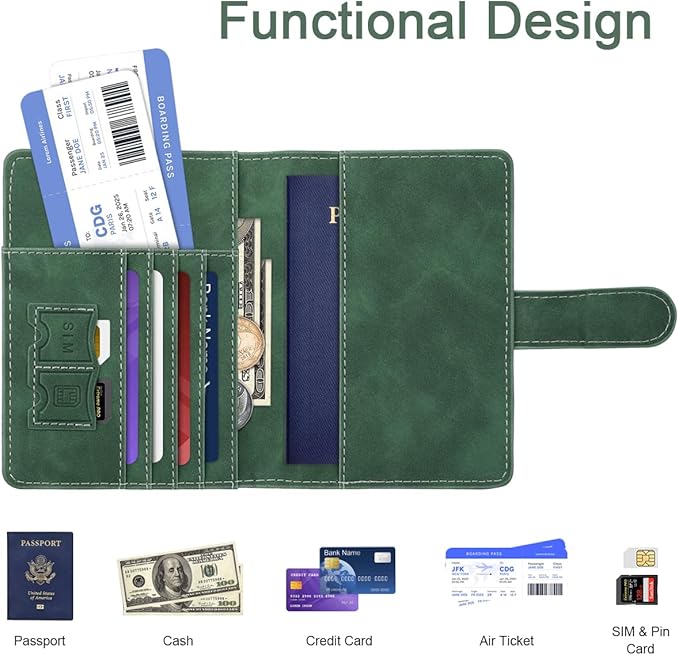 Personalized M Passport Holder Cover Initial Letter Travel Wallet RFID Blocking Passport Cover Credit Card Holder Case Passport Book Holders for Women and Men, Pine Green-M