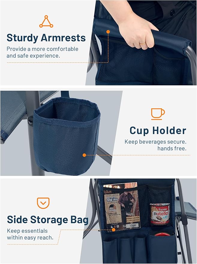 TIMBER RIDGE Folding Oversized Rocking Camping Chair, 400lbs Capacity Portable Outdoor Rocker with Hard Armrests, Cup Holder & Side Pocket, Quick-Fold Design for Outdoor, Patio, Lawn, Blue